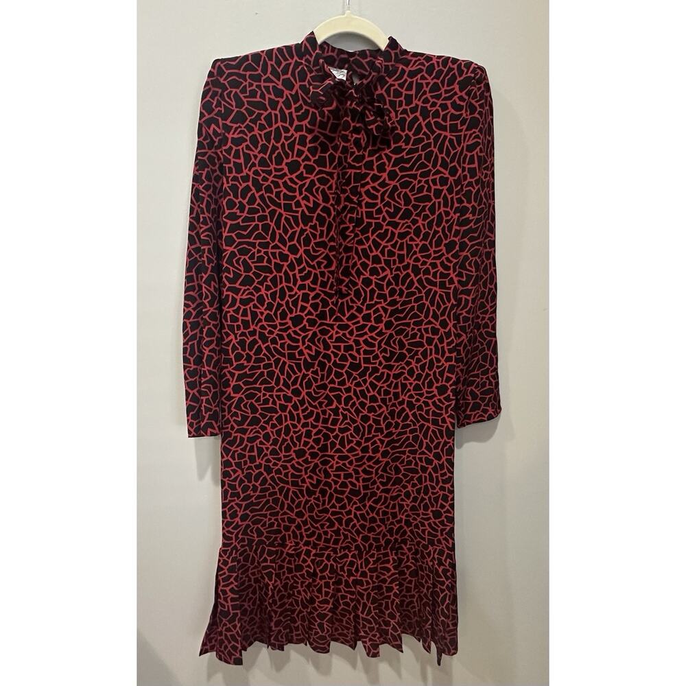 Lord & Taylor Womens Vintage 100% Silk Red Drop Waist Secretary Dress Size 8 EUC